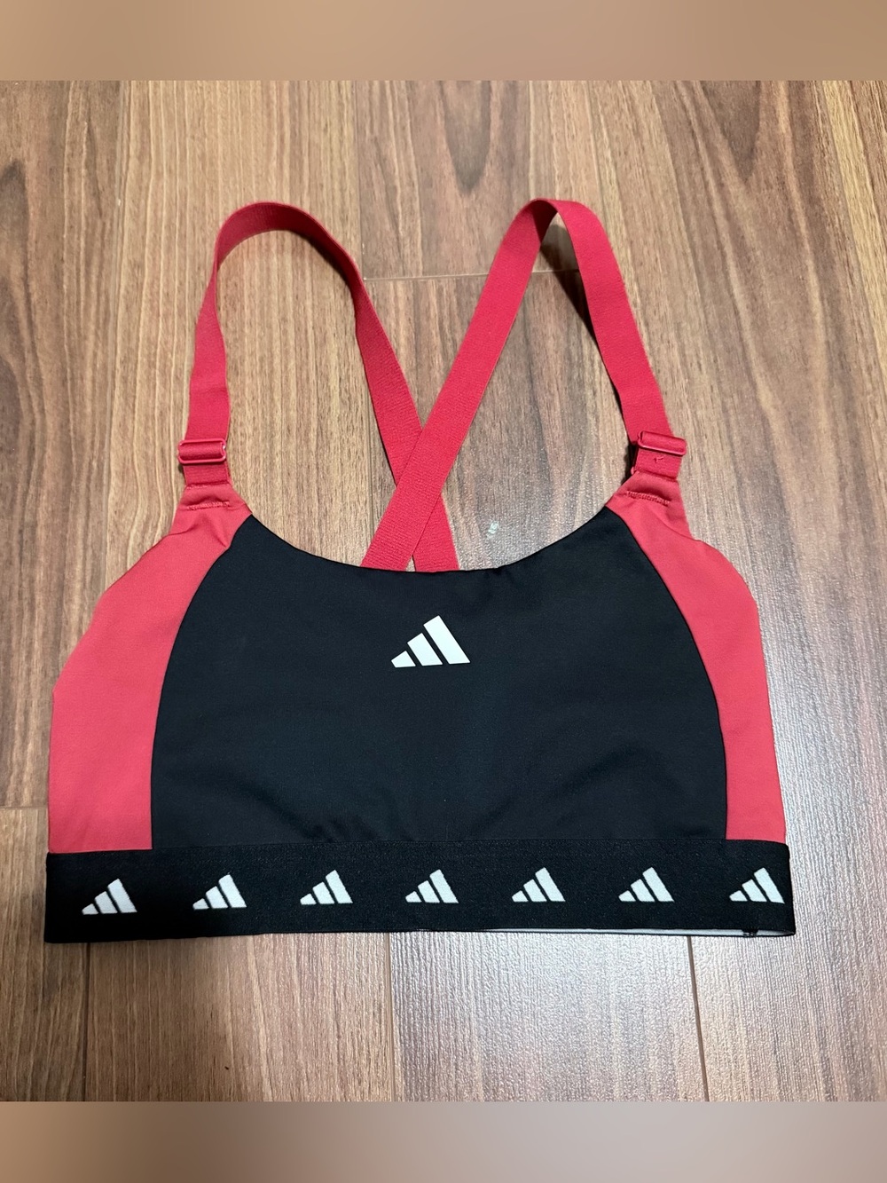 Adidas Black & Red Crossback training techfit bra